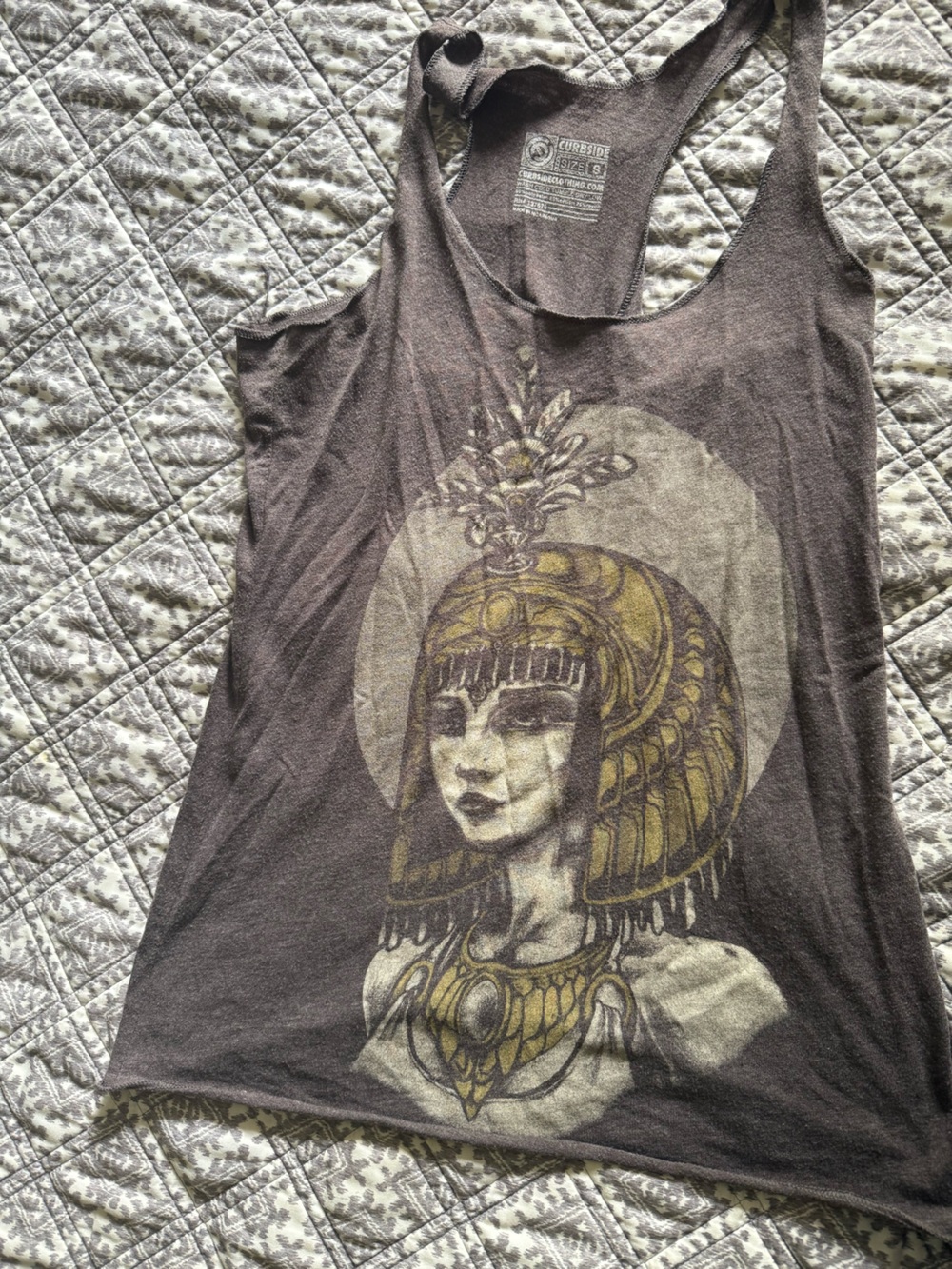 Women’s Brown Graphic Tank Top with Gold Egyptian Motif
